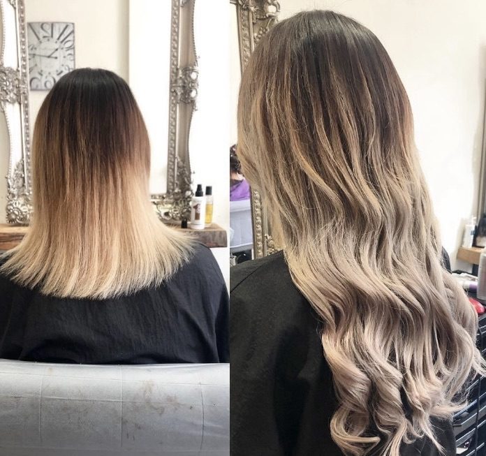 Avant / après balayage blond réalisé au salon
